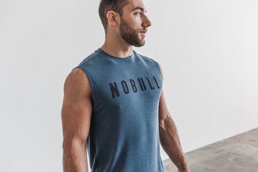 Nobull Sleeveless Men's T Shirts Deep Turquoise | Australia (PD5487)
